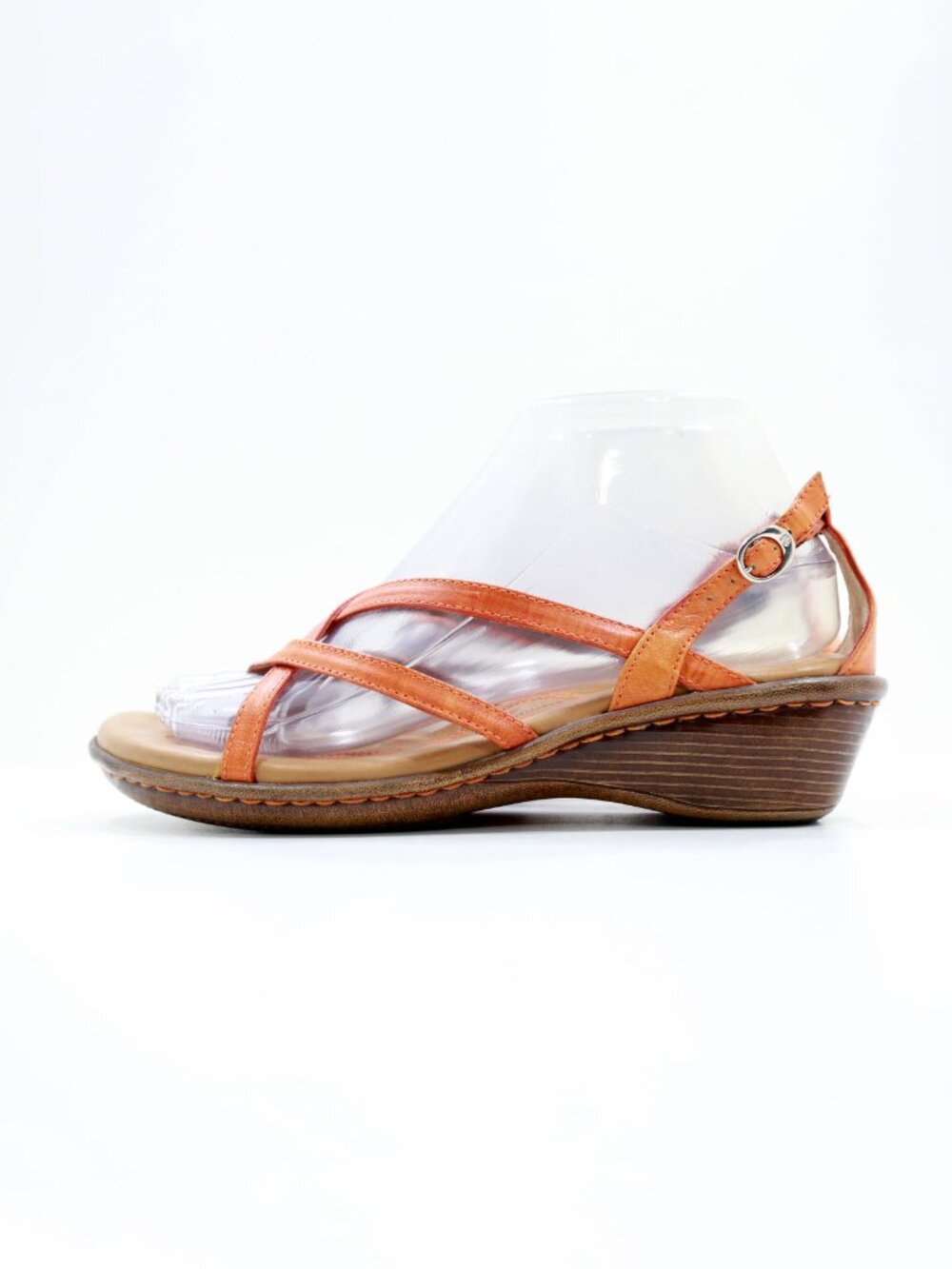 Born Orange Leather Lightweight Strappy Mini Wedge Sandals - 7